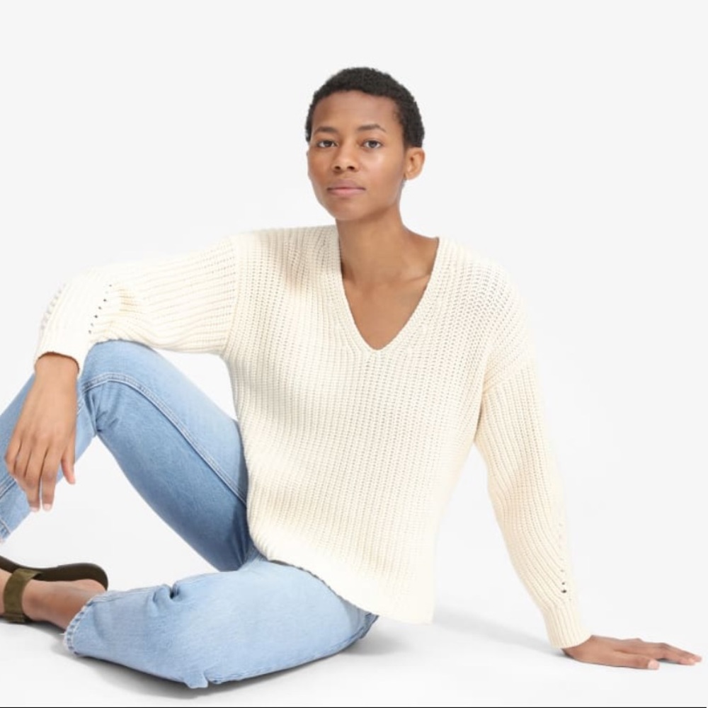 Everlane V-Neck Sweater - Ivory Knit